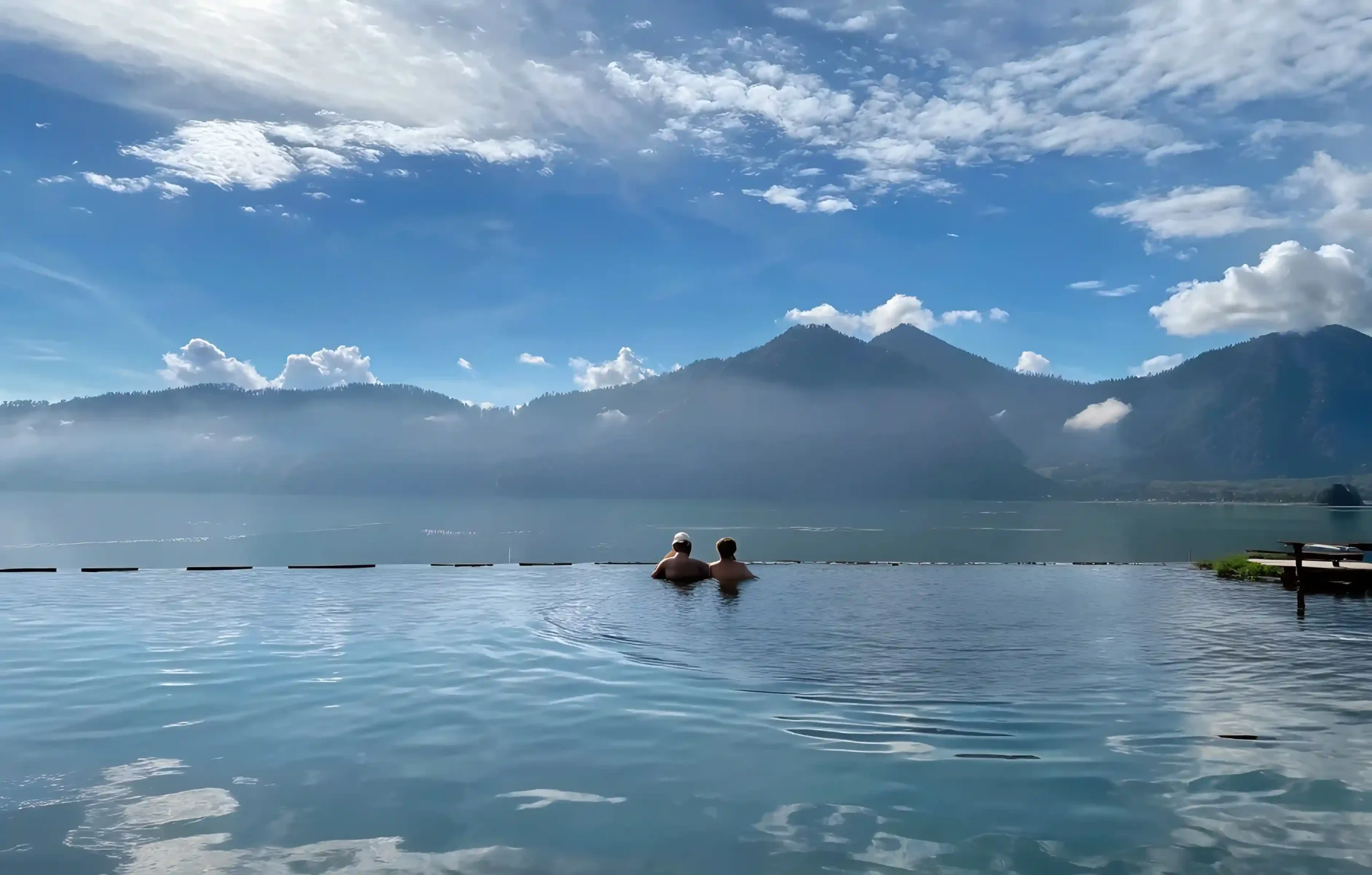Natural hot spring pool facing Mount Batur