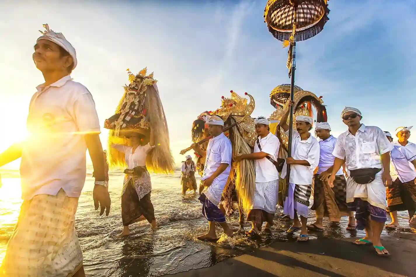 Melasti purification ceremony at the shore