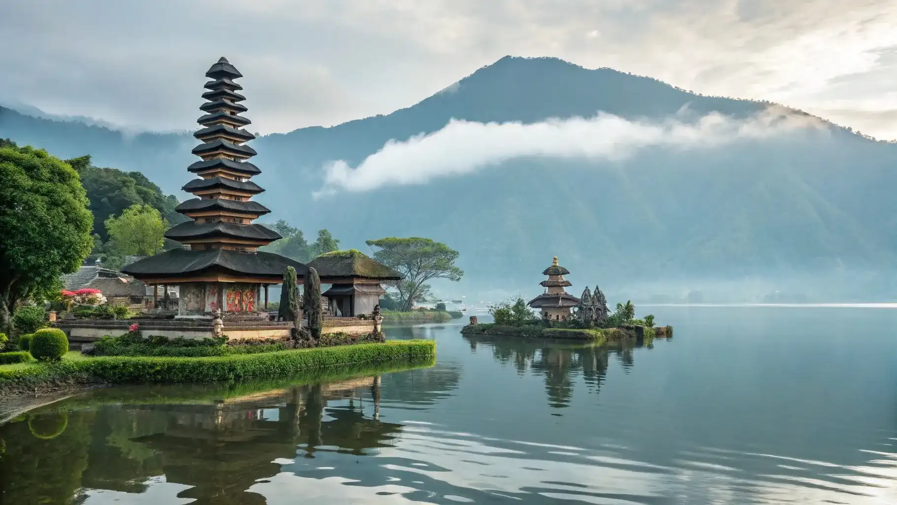 Pura Ulun Danu Beratan in morning mist